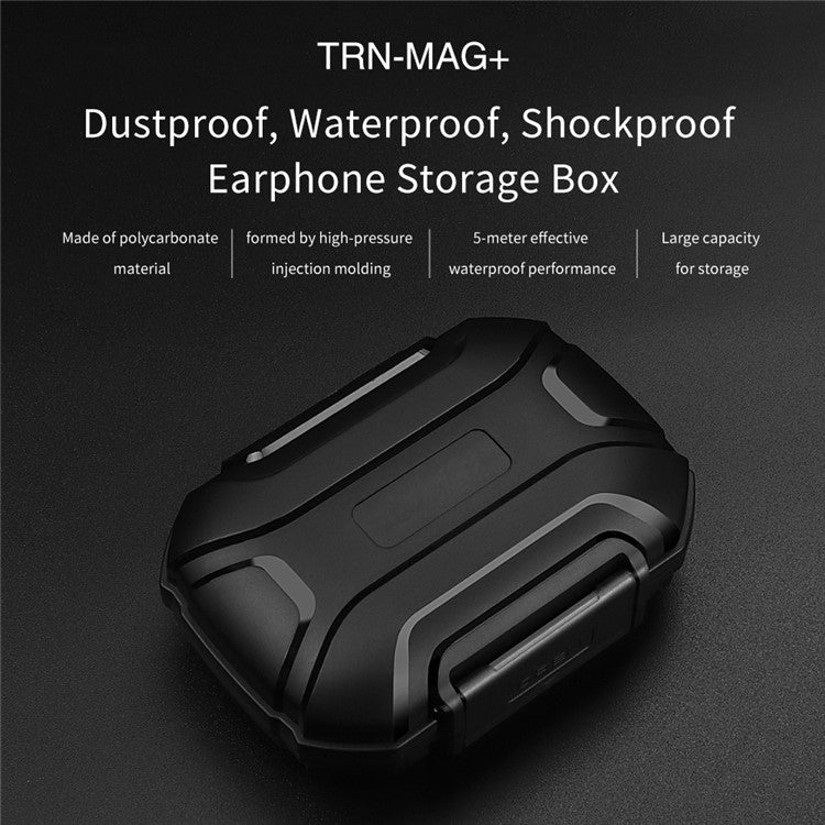 TRN MAG+ Earphone Storage Box Anti-fall Headset Accessories Sealed Waterproof Storage Case - Matte Black