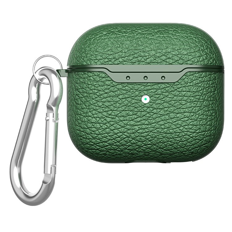 For AirPods 4 Charging Case Cover Litchi Texture Bluetooth Earbuds Shockproof TPU Case with Buckle - Army Green