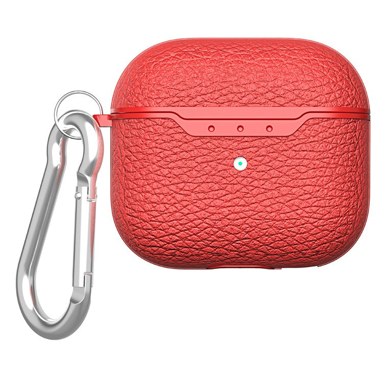 For AirPods 4 Charging Case Cover Litchi Texture Bluetooth Earbuds Shockproof TPU Case with Buckle - Red