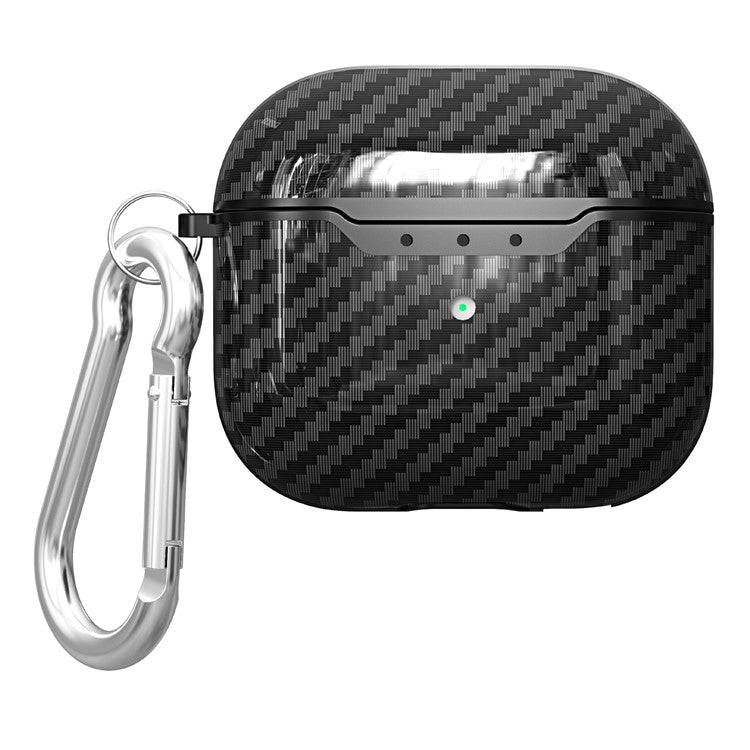 For AirPods 4 Charging Case Cover Carbon Fiber Texture Bluetooth Earbuds Shockproof TPU Case with Buckle - Black