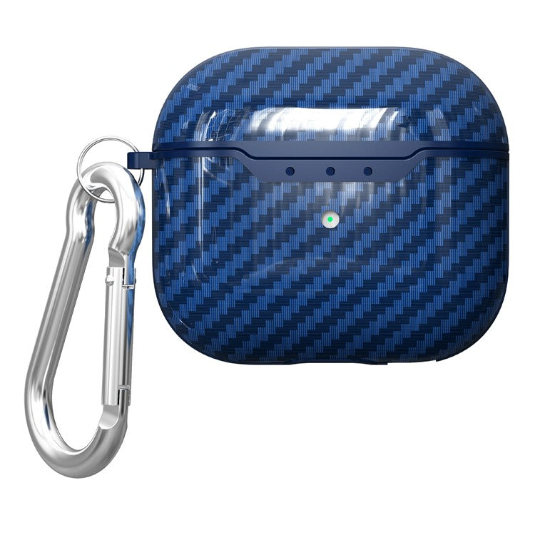 For AirPods 4 Charging Case Cover Carbon Fiber Texture Bluetooth Earbuds Shockproof TPU Case with Buckle - Navy Blue