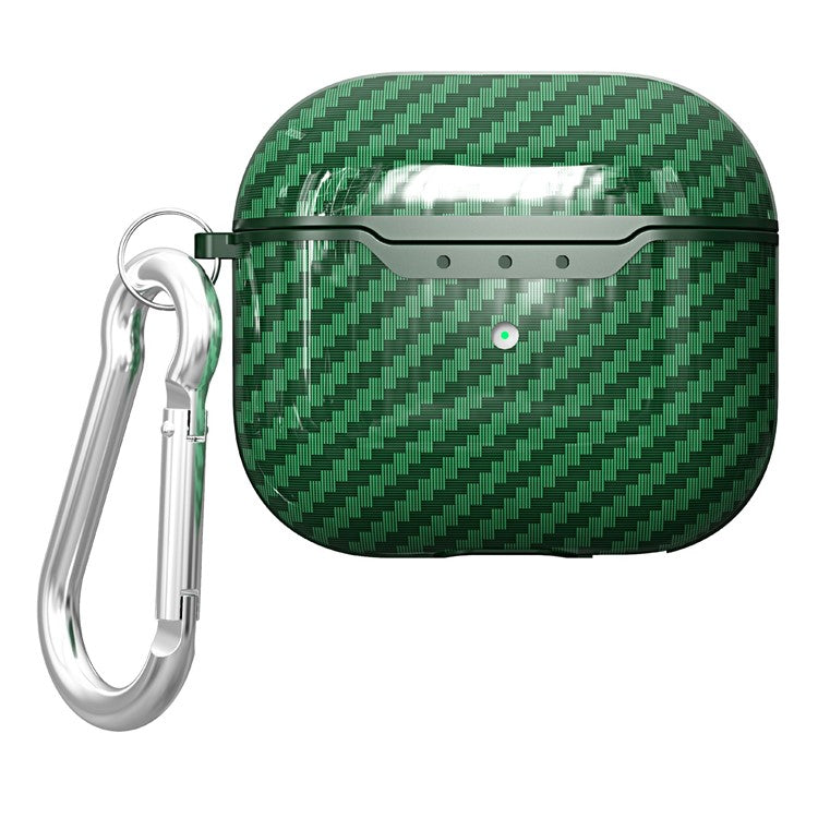 For AirPods 4 Charging Case Cover Carbon Fiber Texture Bluetooth Earbuds Shockproof TPU Case with Buckle - Army Green