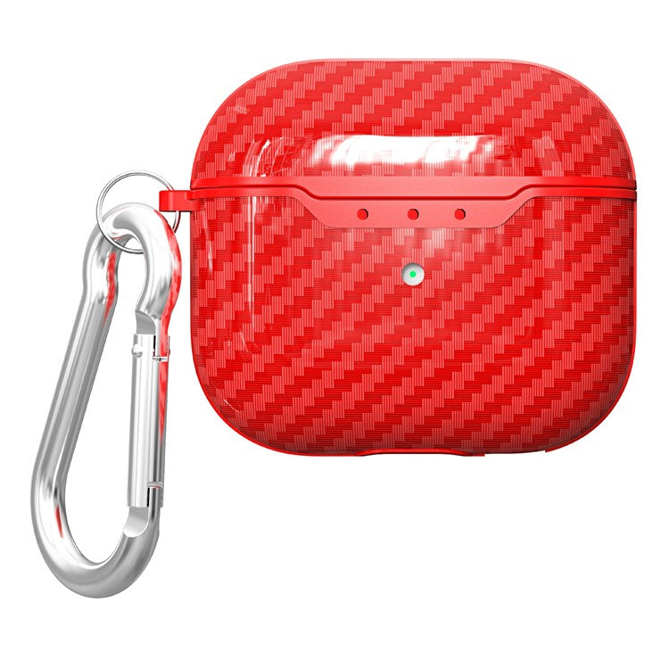 For AirPods 4 Charging Case Cover Carbon Fiber Texture Bluetooth Earbuds Shockproof TPU Case with Buckle - Red