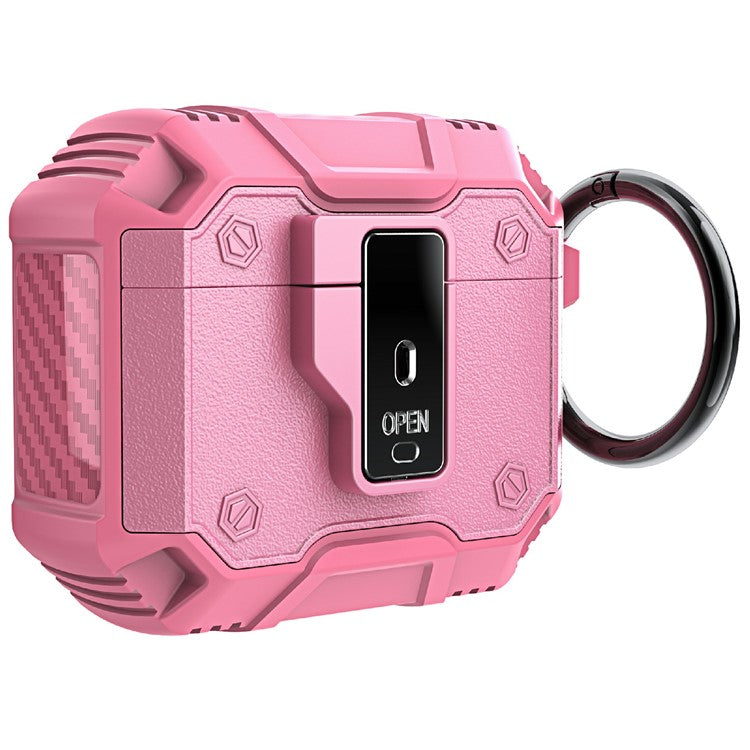 For AirPods 4 Charging Case Cover Button Lock TPU+PC Bluetooth Earbuds Protector with Metal Buckle - Pink