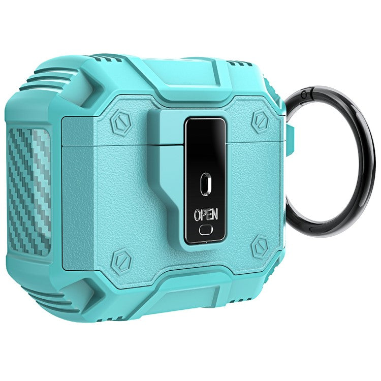 For AirPods 4 Charging Case Cover Button Lock TPU+PC Bluetooth Earbuds Protector with Metal Buckle - Mint Green