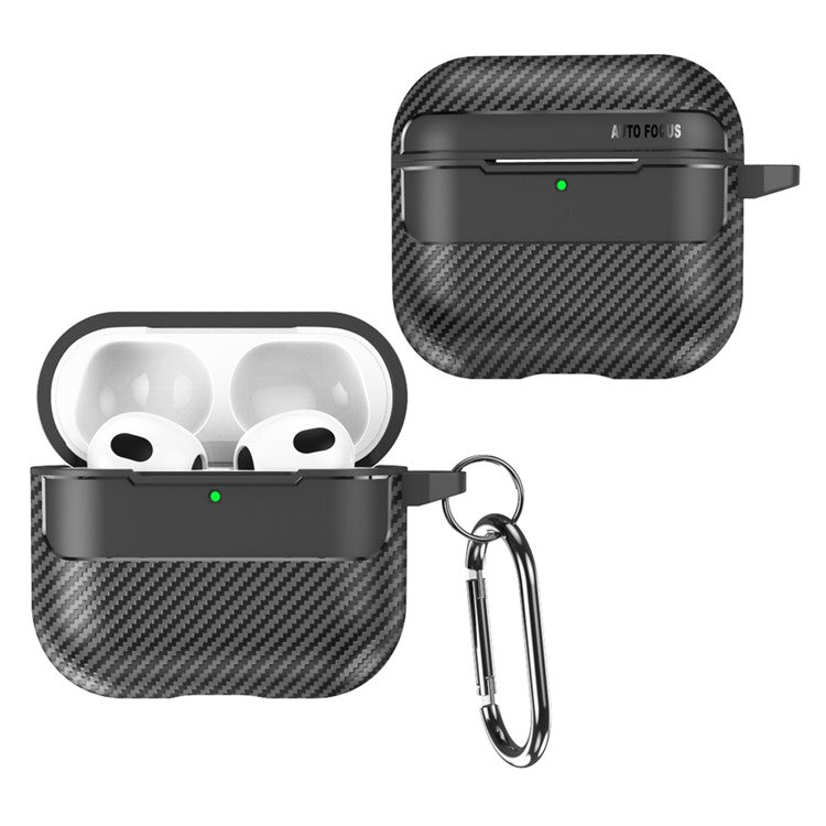 For AirPods 4 Case Carbon Fiber Texture TPU Earbuds Protective Cover with Hook - Black