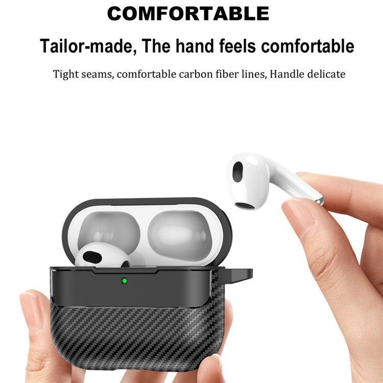 For AirPods 4 Case Carbon Fiber Texture TPU Earbuds Protective Cover with Hook - Black