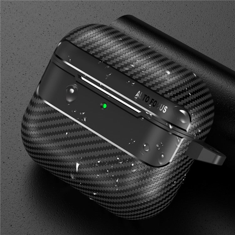 For AirPods 4 Case Carbon Fiber Texture TPU Earbuds Protective Cover with Hook - Black