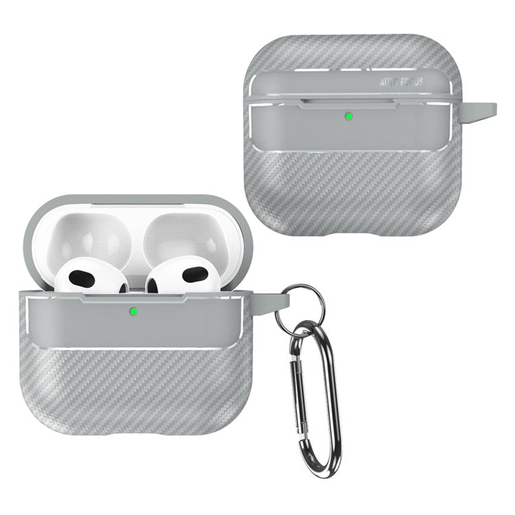 For AirPods 4 Case Carbon Fiber Texture TPU Earbuds Protective Cover with Hook - Light Grey