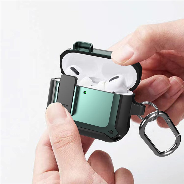 For AirPods 4 Bluetooth Earphone Cover TPU+PC Anti-Drop Case with Buckle - Green