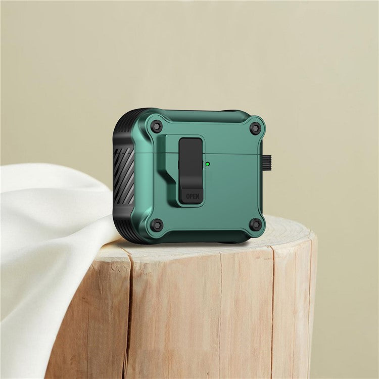 For AirPods 4 Case TPU+PC Protector Bluetooth Earbuds Cover with Carabiner - Green