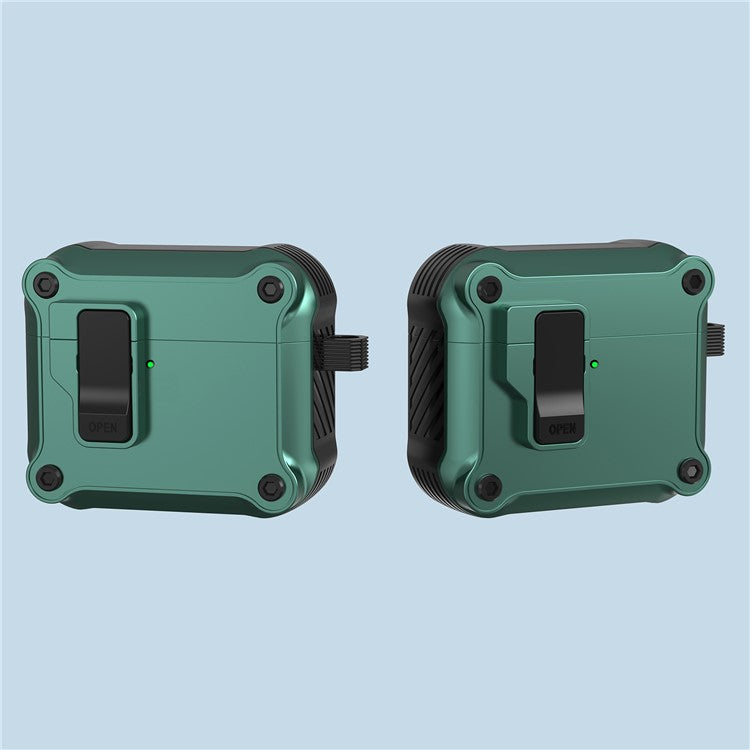 For AirPods 4 Case TPU+PC Protector Bluetooth Earbuds Cover with Carabiner - Green