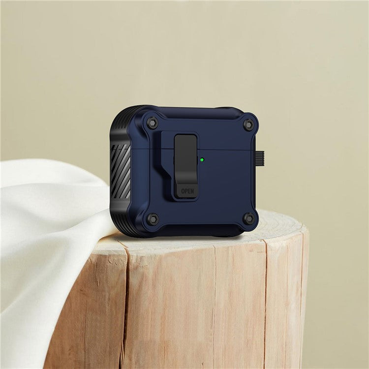 For AirPods 4 Case TPU+PC Protector Bluetooth Earbuds Cover with Carabiner - Dark Blue