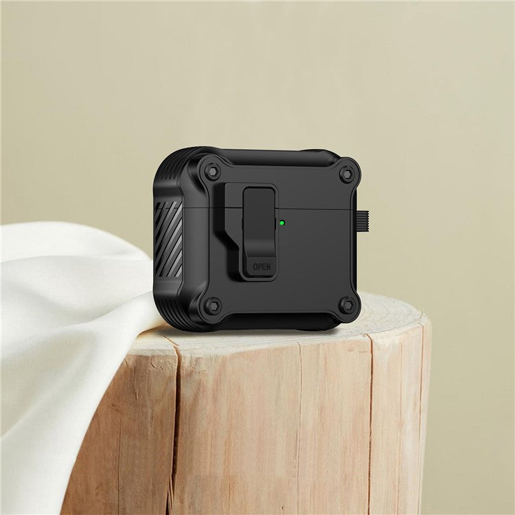 For AirPods 4 Case TPU+PC Protector Bluetooth Earbuds Cover with Carabiner - Black