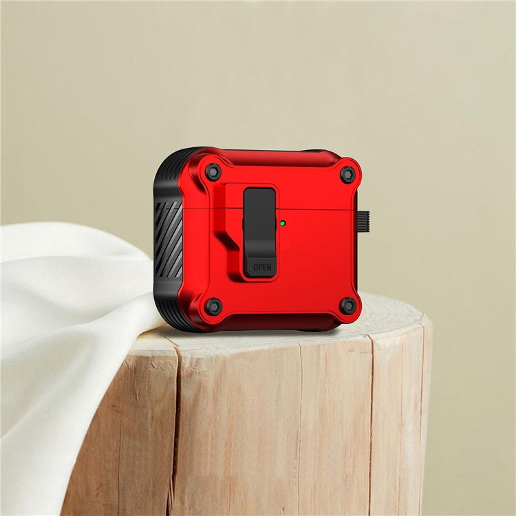 For AirPods 4 Case TPU+PC Protector Bluetooth Earbuds Cover with Carabiner - Red