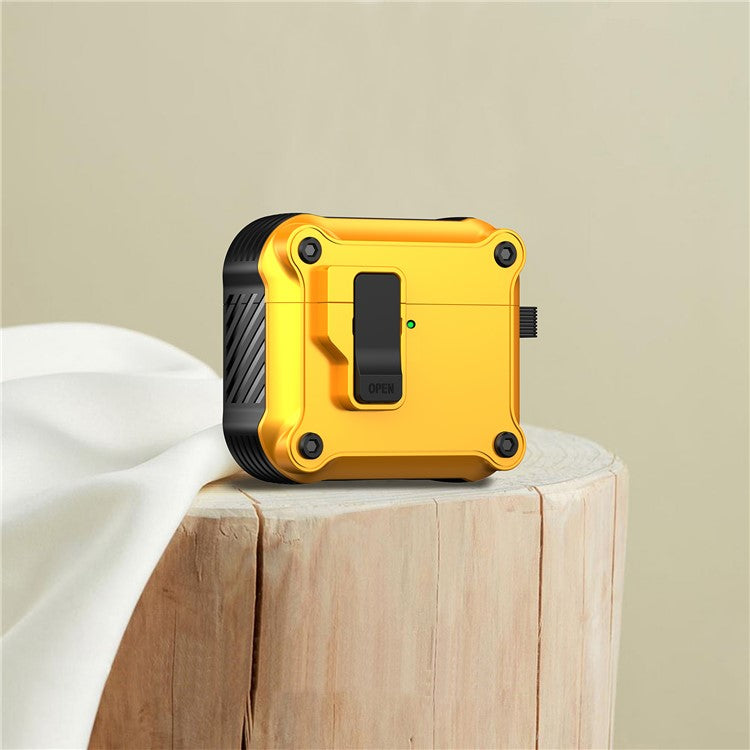 For AirPods 4 Case TPU+PC Protector Bluetooth Earbuds Cover with Carabiner - Yellow