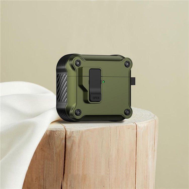 For AirPods 4 Case TPU+PC Protector Bluetooth Earbuds Cover with Carabiner - Army Green