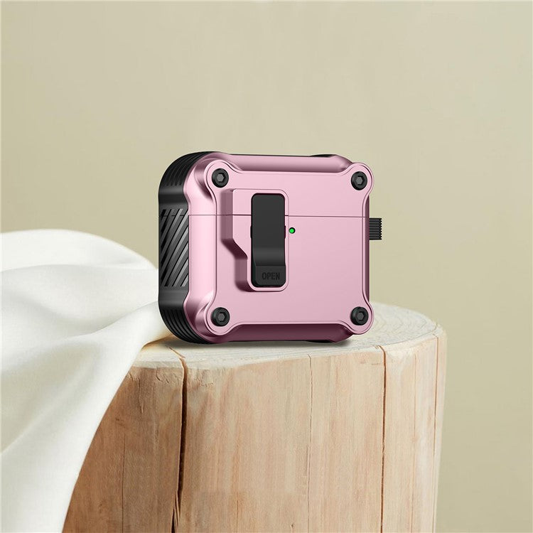 For AirPods 4 Case TPU+PC Protector Bluetooth Earbuds Cover with Carabiner - Pink