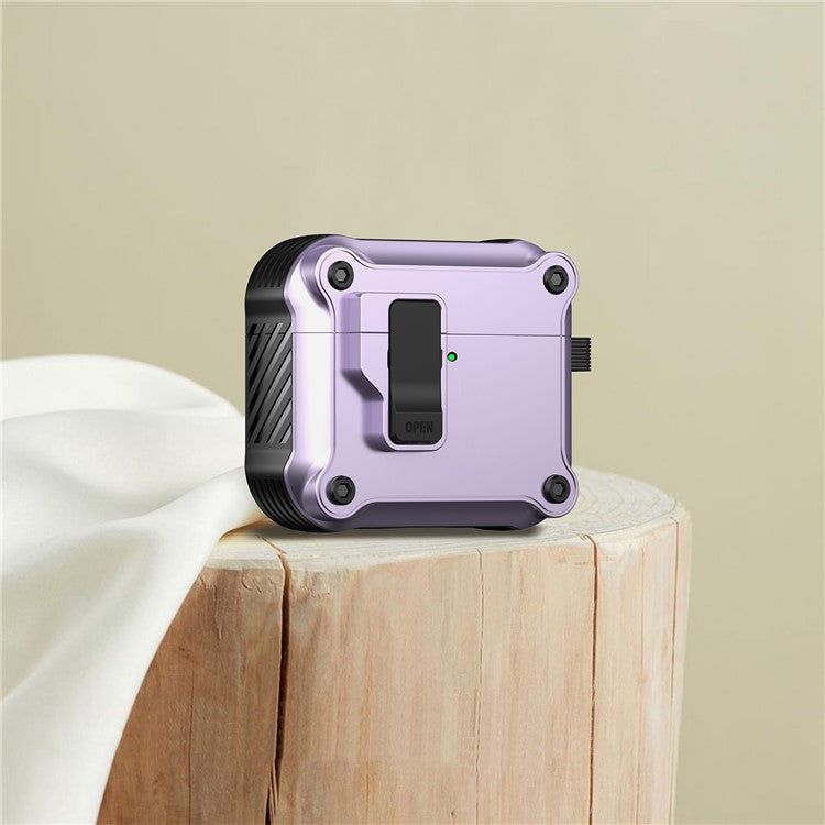 For AirPods 4 Case TPU+PC Protector Bluetooth Earbuds Cover with Carabiner - Purple