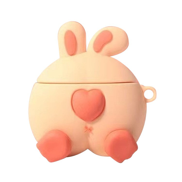 For AirPods 4 Case 3D Cartoon Cute Silicone Earbuds Cover with Carabiner - Love Rabbit Butt