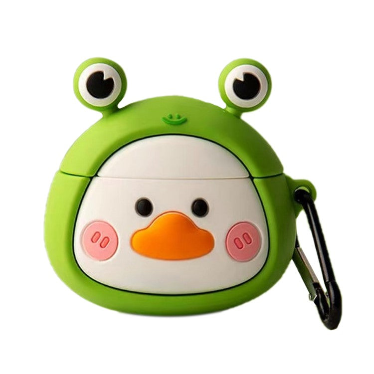 For AirPods 4 Case 3D Cartoon Cute Silicone Earbuds Cover with Carabiner - Frog Eye Duck