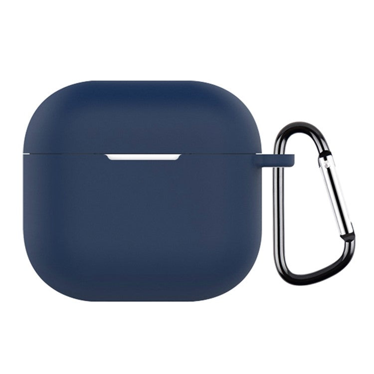 For AirPods 4 Silicone Case Soft Wireless Earbud Organizer Cover Thickness 2.5mm with Carabiner - Dark Blue