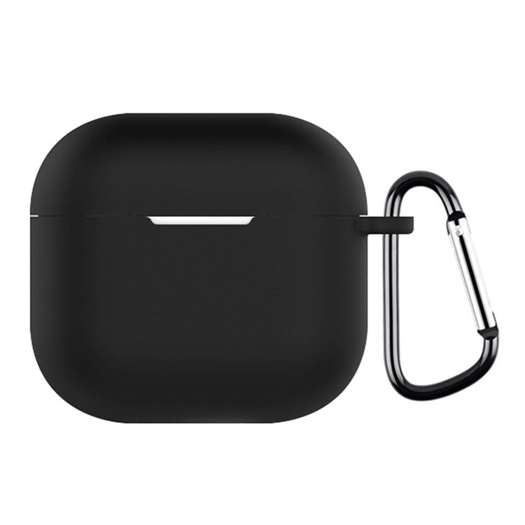 For AirPods 4 Silicone Case Soft Wireless Earbud Organizer Cover Thickness 2.5mm with Carabiner - Black