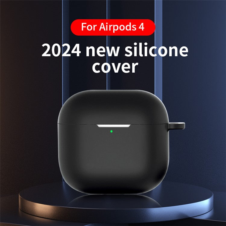 For AirPods 4 Silicone Case Soft Wireless Earbud Organizer Cover Thickness 2.5mm with Carabiner - Black