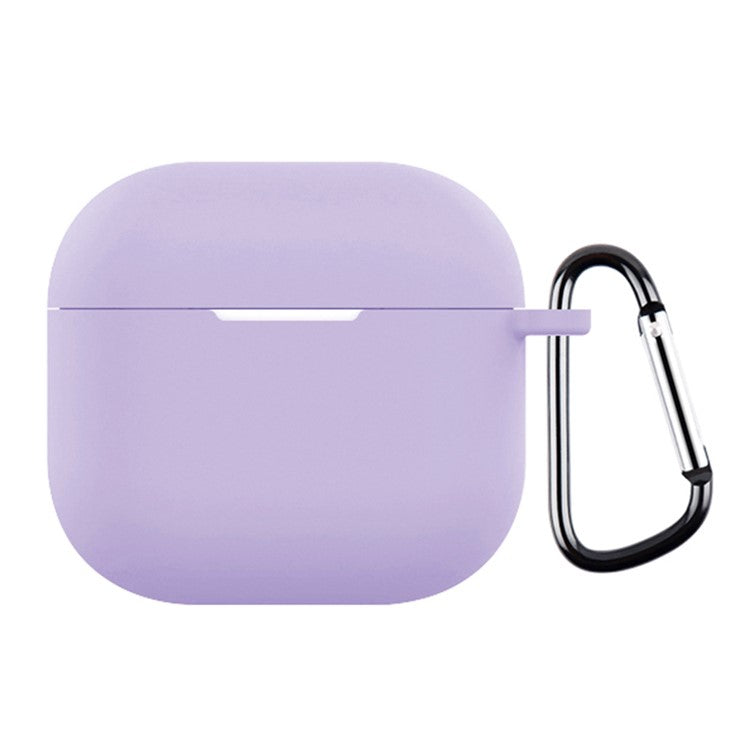 For AirPods 4 Silicone Case Soft Wireless Earbud Organizer Cover Thickness 2.5mm with Carabiner - Light Purple