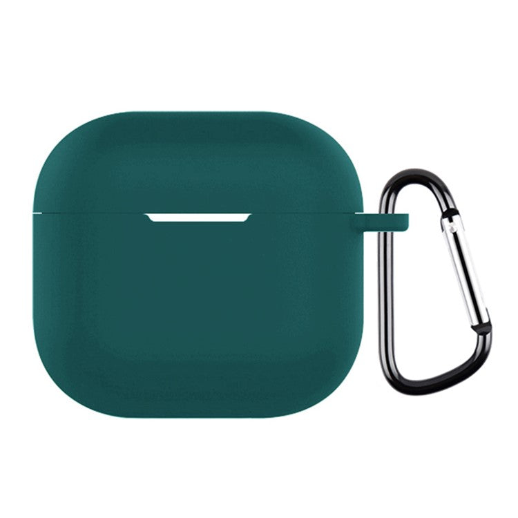 For AirPods 4 Silicone Case Soft Wireless Earbud Organizer Cover Thickness 2.5mm with Carabiner - Blackish Green