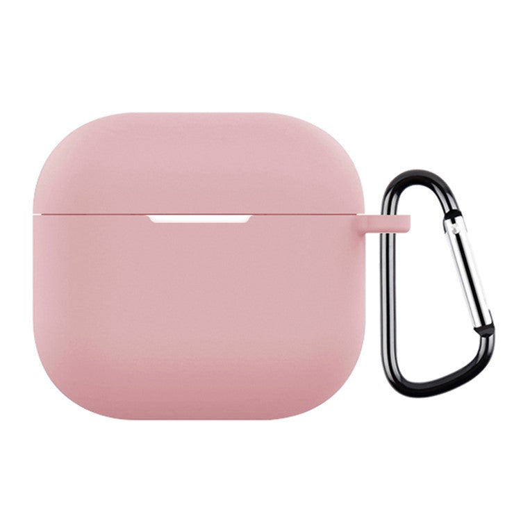 For AirPods 4 Silicone Case Soft Wireless Earbud Organizer Cover Thickness 2.5mm with Carabiner - Light Pink