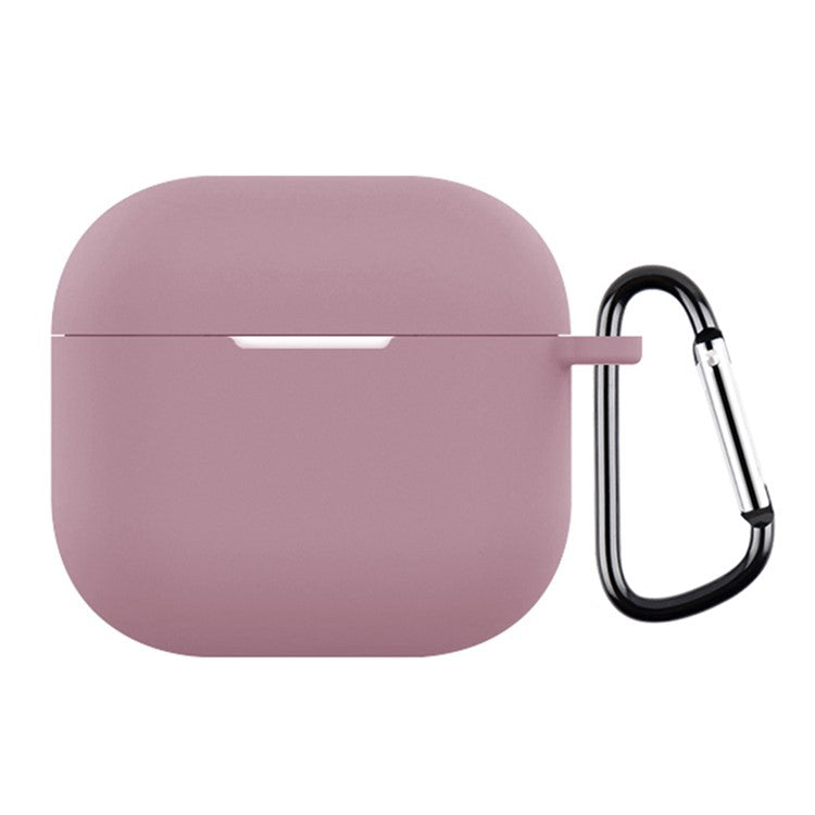 For AirPods 4 Silicone Case Soft Wireless Earbud Organizer Cover Thickness 2.5mm with Carabiner - Pink Purple