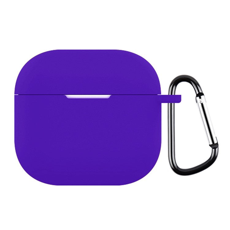 For AirPods 4 Silicone Case Soft Wireless Earbud Organizer Cover Thickness 2.5mm with Carabiner - Purple