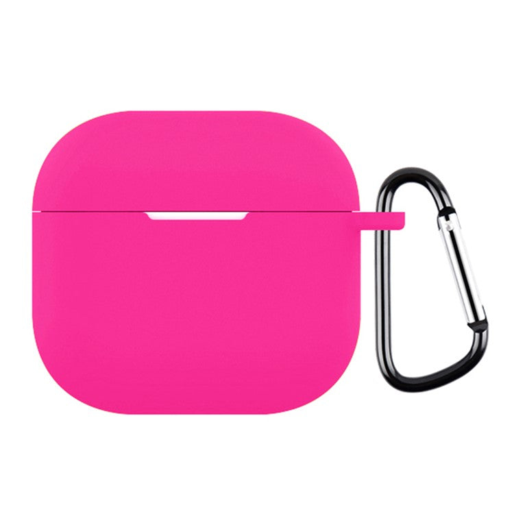 For AirPods 4 Silicone Case Soft Wireless Earbud Organizer Cover Thickness 2.5mm with Carabiner - Rose