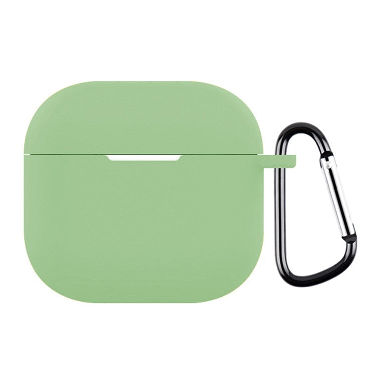 For AirPods 4 Silicone Case Soft Wireless Earbud Organizer Cover Thickness 2.5mm with Carabiner - Matcha Green