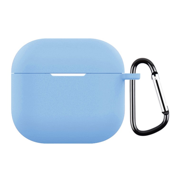 For AirPods 4 Silicone Case Soft Wireless Earbud Organizer Cover Thickness 2.5mm with Carabiner - Sky Blue