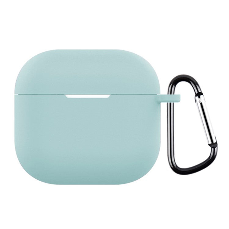 For AirPods 4 Silicone Case Soft Wireless Earbud Organizer Cover Thickness 2.5mm with Carabiner - Light Green