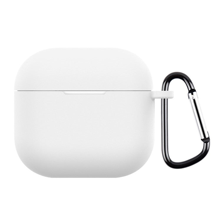 For AirPods 4 Silicone Case Soft Wireless Earbud Organizer Cover Thickness 2.5mm with Carabiner - White