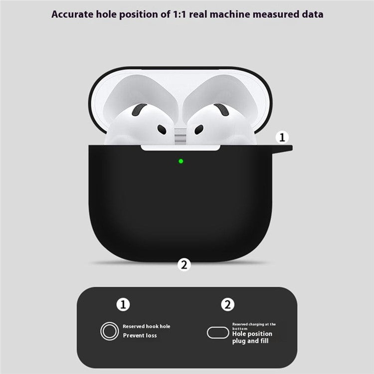 For AirPods 4 Case Bluetooth Earphone Silicone Case Earbud Protective Cover with Lanyard - Black