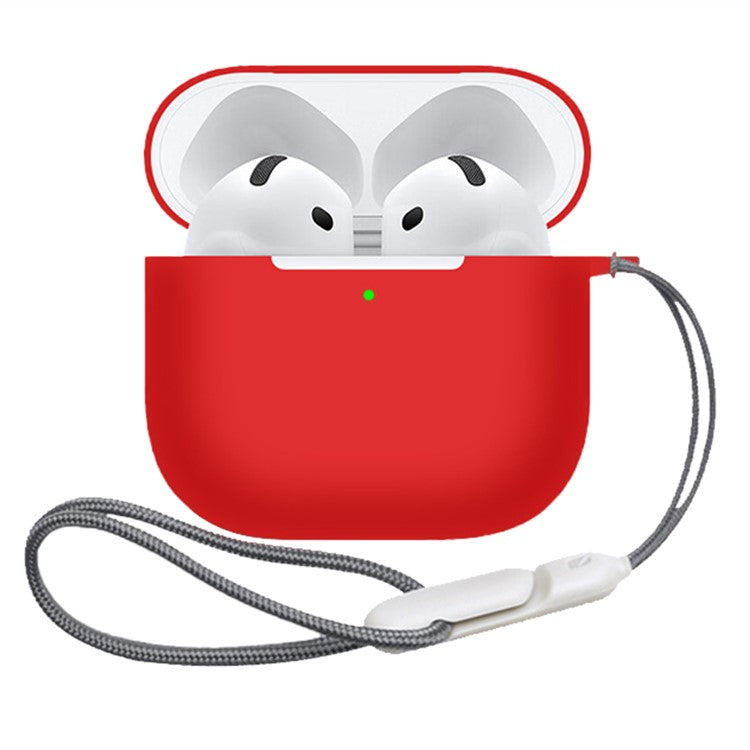 For AirPods 4 Case Bluetooth Earphone Silicone Case Earbud Protective Cover with Lanyard - Red