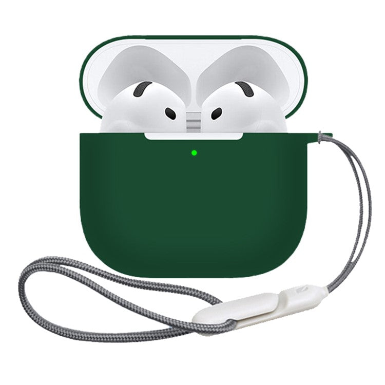 For AirPods 4 Case Bluetooth Earphone Silicone Case Earbud Protective Cover with Lanyard - Green