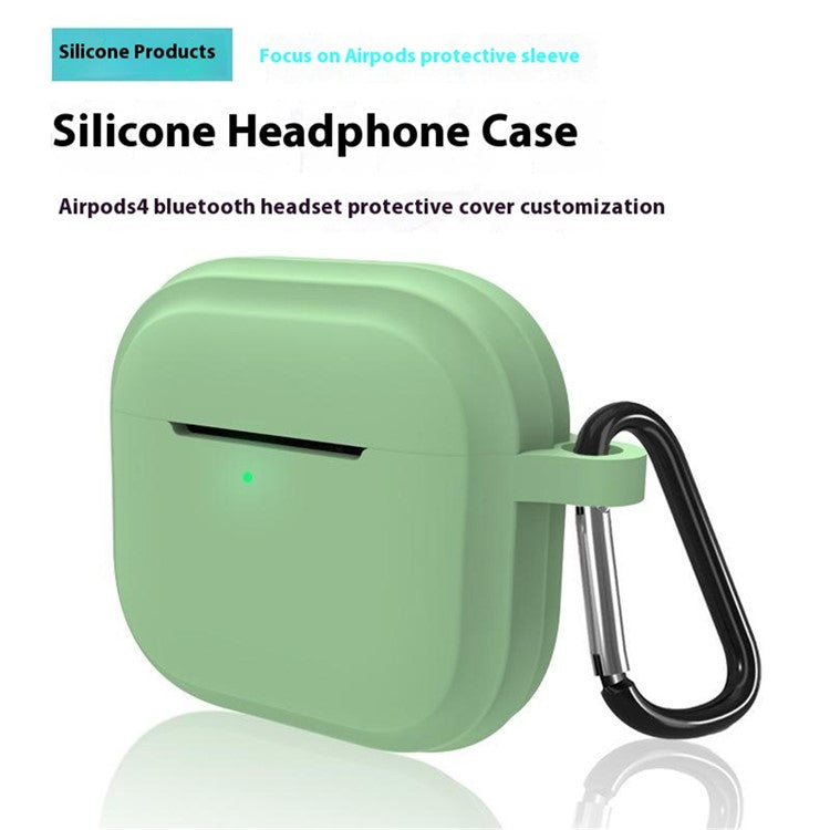 For AirPods 4 Case Bluetooth Earphone Silicone Case Earbud Protective Cover with Carabiner - Black