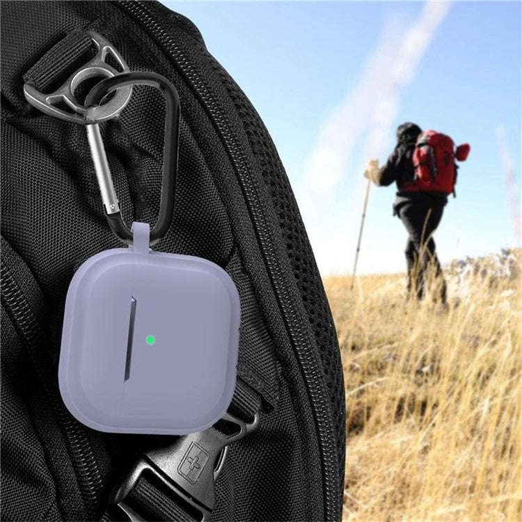 For AirPods 4 Case Bluetooth Earphone Silicone Case Earbud Protective Cover with Carabiner - Black