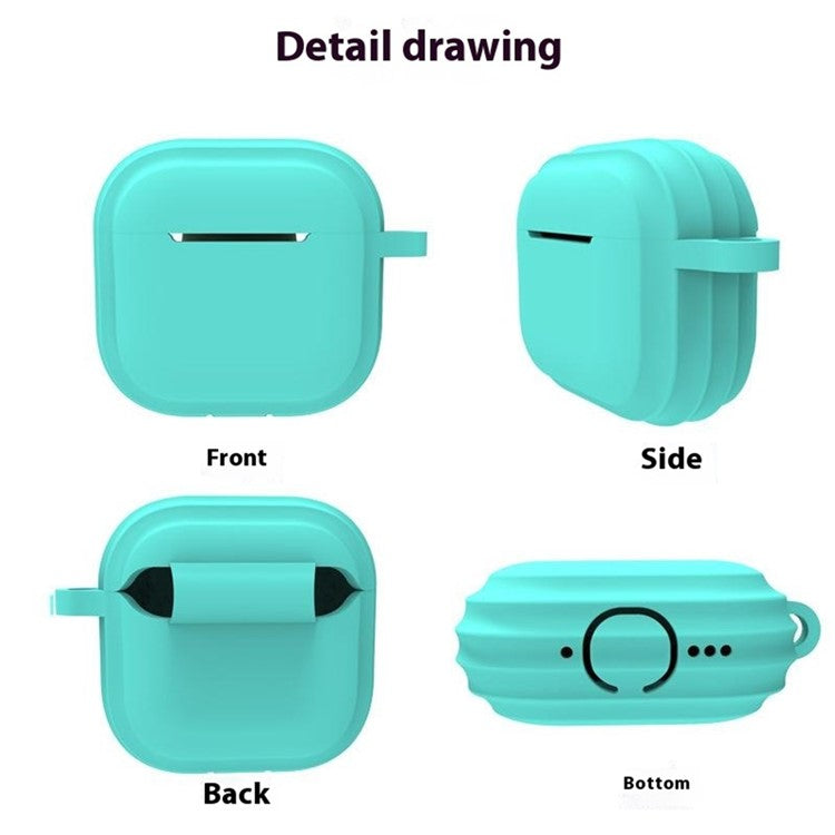 For AirPods 4 Case Bluetooth Earphone Silicone Case Earbud Protective Cover with Carabiner - Mint Green