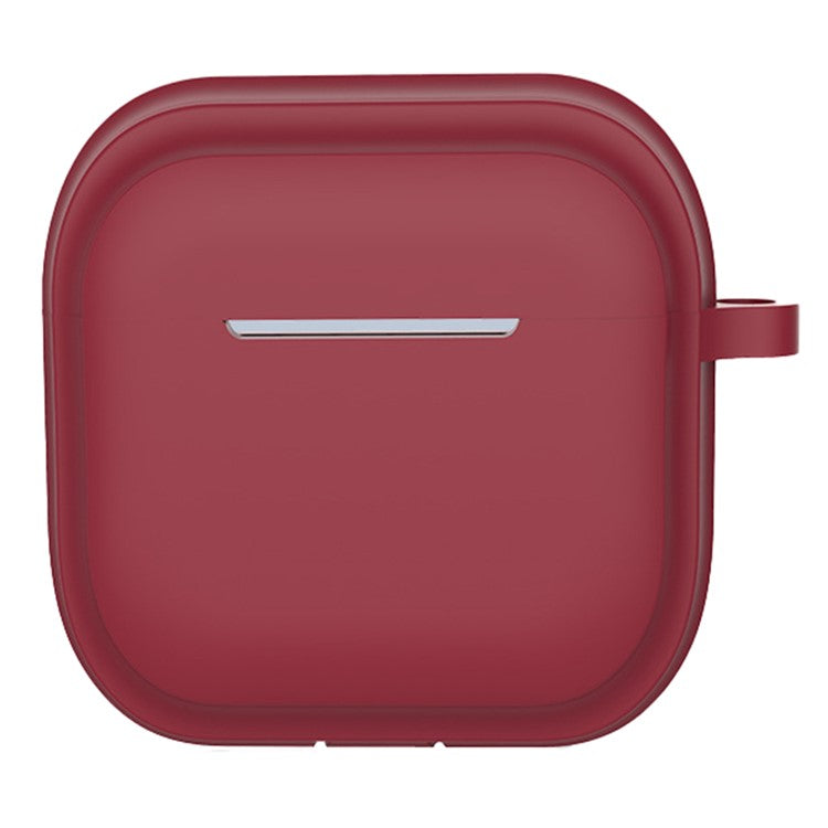 For AirPods 4 Case Bluetooth Earphone Silicone Case Earbud Protective Cover with Carabiner - Wine Red