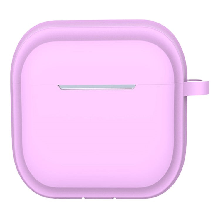 For AirPods 4 Case Bluetooth Earphone Silicone Case Earbud Protective Cover with Carabiner - Pink Purple