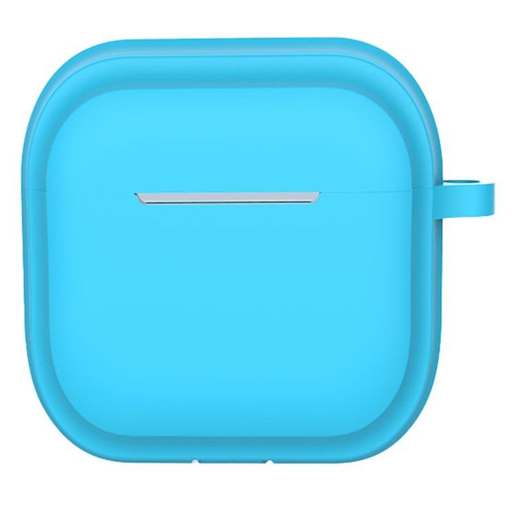 For AirPods 4 Case Bluetooth Earphone Silicone Case Earbud Protective Cover with Carabiner - Baby Blue