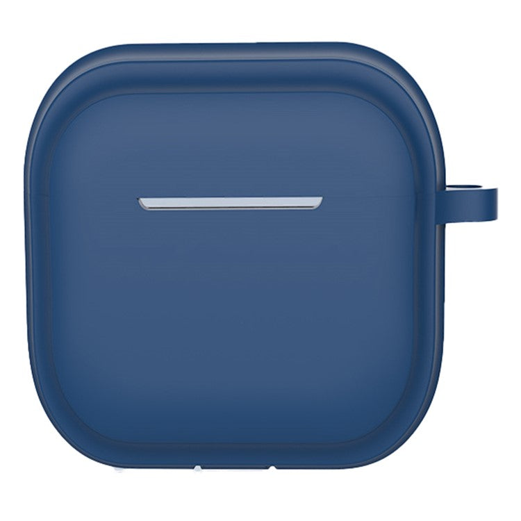 For AirPods 4 Case Bluetooth Earphone Silicone Case Earbud Protective Cover with Carabiner - Dark Blue