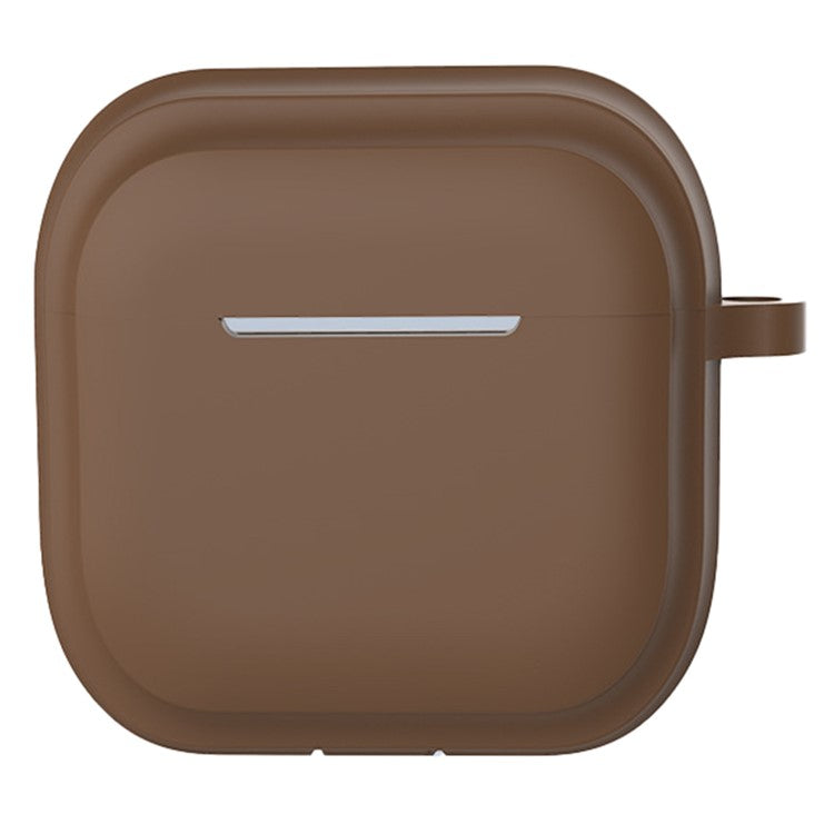 For AirPods 4 Case Bluetooth Earphone Silicone Case Earbud Protective Cover with Carabiner - Brown