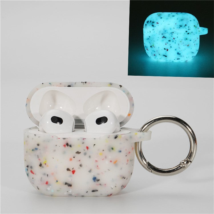 For AirPods 4 Case Bluetooth Earphone Degradable TPU Case Luminous Earbud Protective Cover with Buckle - White